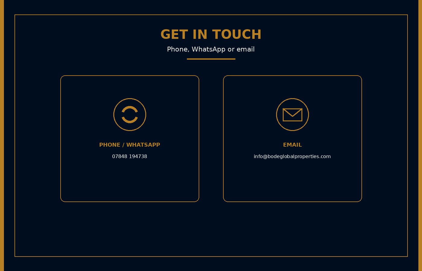 Phone, WhatsApp and email contact