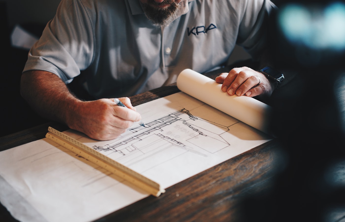 Plans being marked up for a property